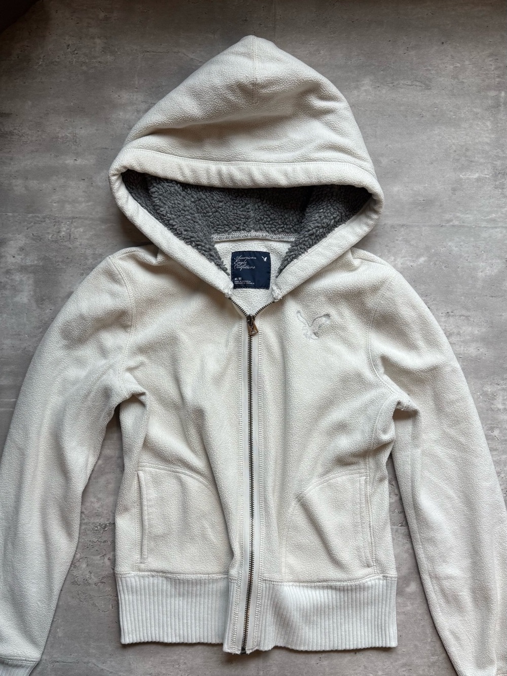 American Eagle Outfitters Cream Hooded Zip-Up Sweater